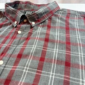 PX Clothing Mens 5XL Plaid Button Down Grey Red White 100% Cotton Long Sleeve